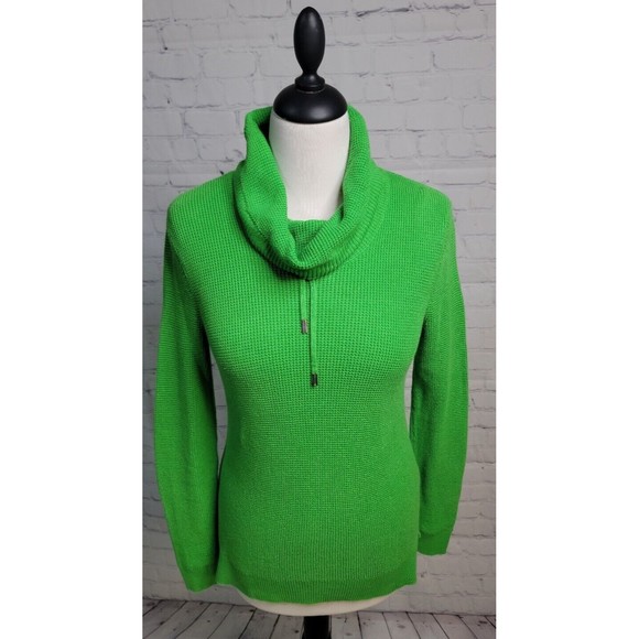 Lauren Ralph Lauren Waffle Knit Cowl Neck Green Sweater size Sm 100% Cotton - Picture 1 of 7